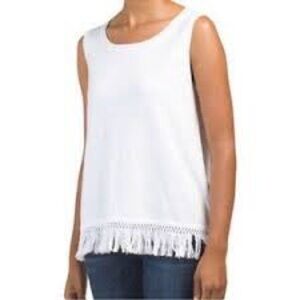 Sail To Sable White Sleeveless Sweater with Fringe Trim, Size XS